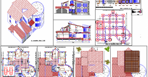 Villa Project 2D AutoCAD Drawing with Floor Plan Elevation and Section