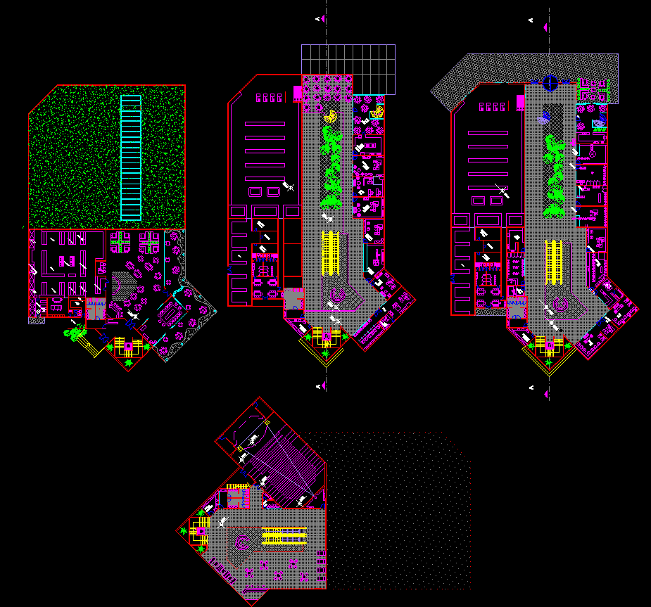 Shopping Market CAD Drawing File with Offices and Restaurants