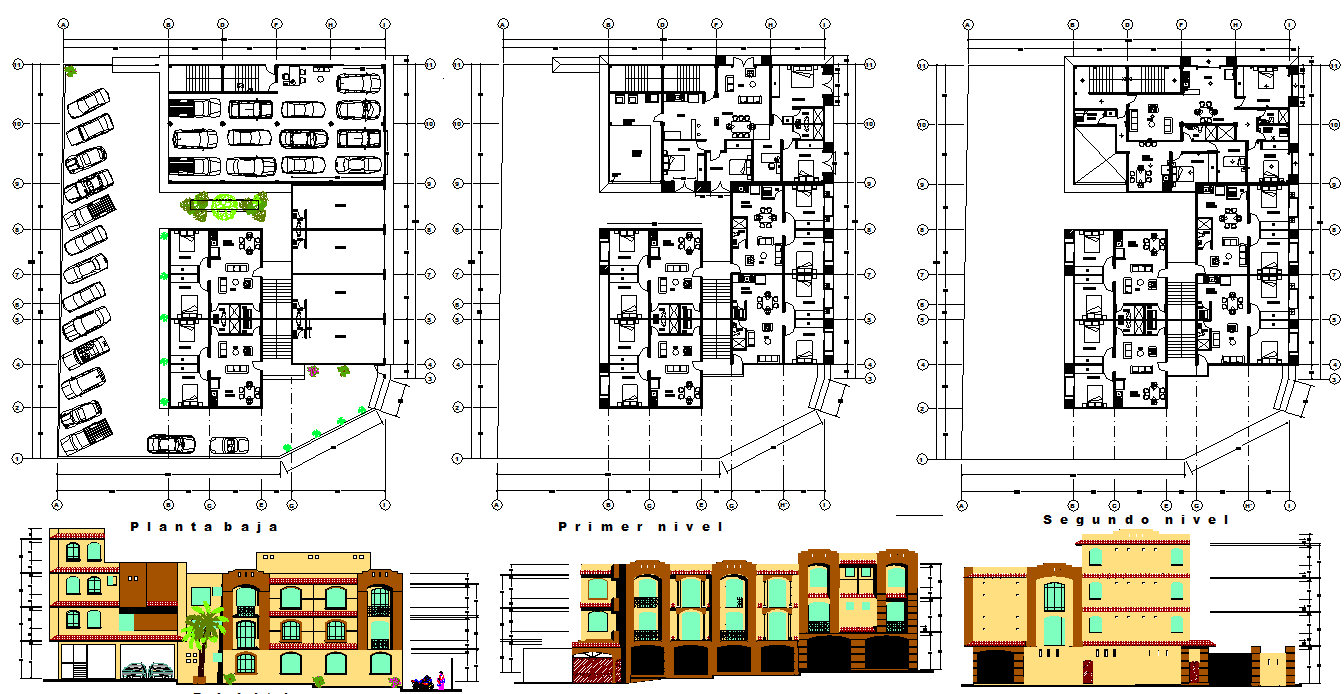 Apartment AutoCAD DWG with Ground Floor Parking and Elevation Design
