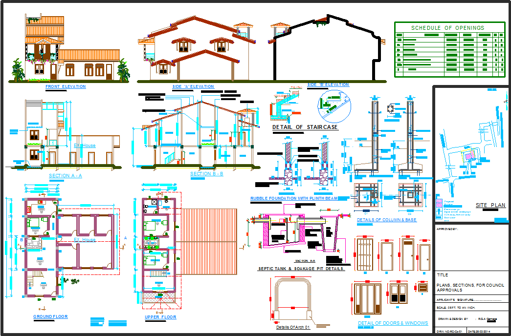 House Design AutoCAD DWG File with Plans, Sections, and Elevations