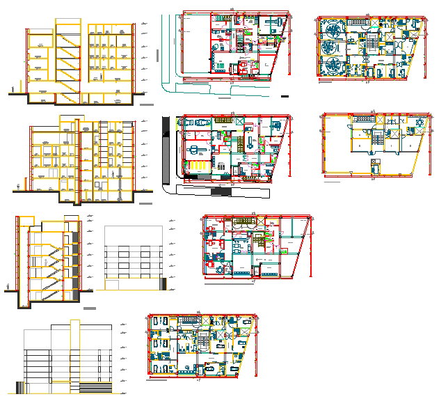 Clinic Design Project Drawing with Floor Plan Section Elevation