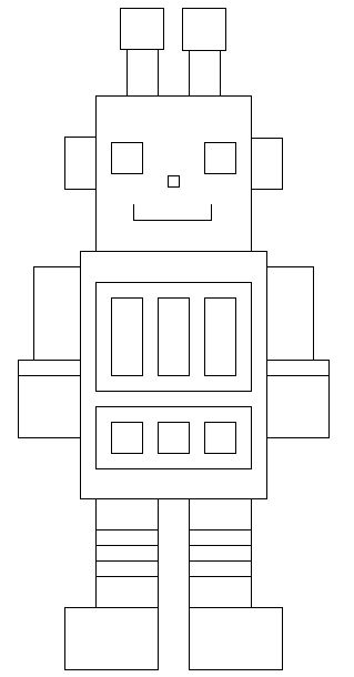 Robot Line Drawing Plan with Geometric Body Shape and Panel Details