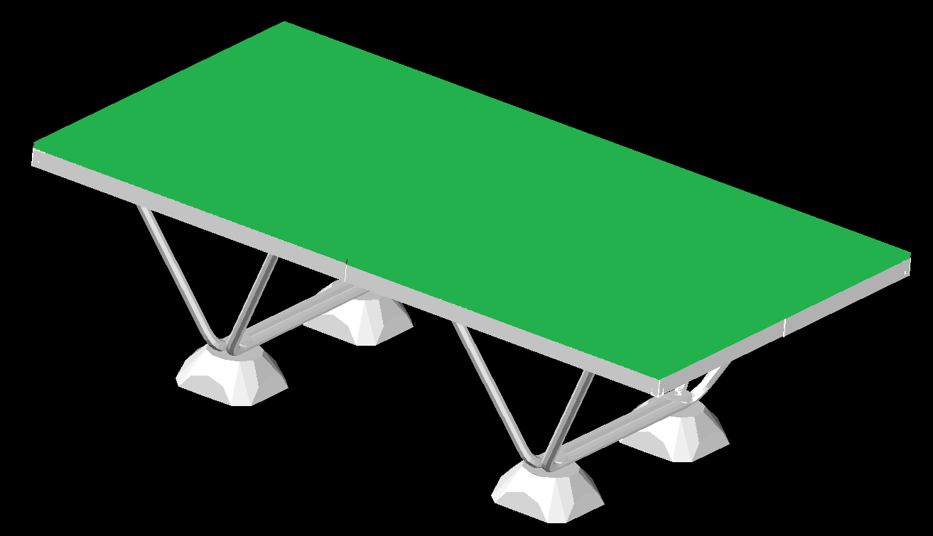 3D Table Tennis CAD Drawing with Rendered Design and Structural Layout