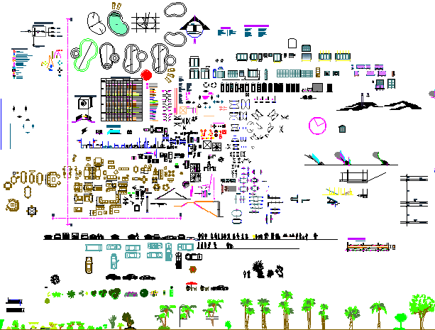 CAD Blocks Collection with Furniture Trees Vehicles and Human Figures