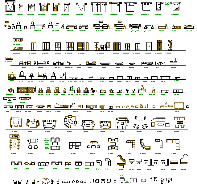 Furniture AutoCAD DWG Block Set with 2D Layouts and Interior Designs