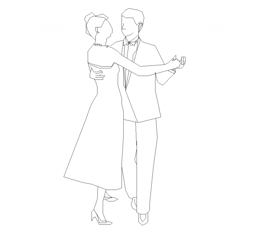 Dancing couple people CAD blocks detail elevation 2d view layout file