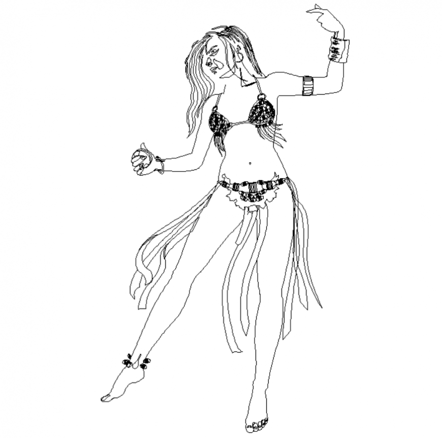 Dancing girl detail elevation 2d view layout autocad file