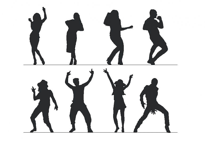 Dancing people act with pose blocks cad drawing details dwg file