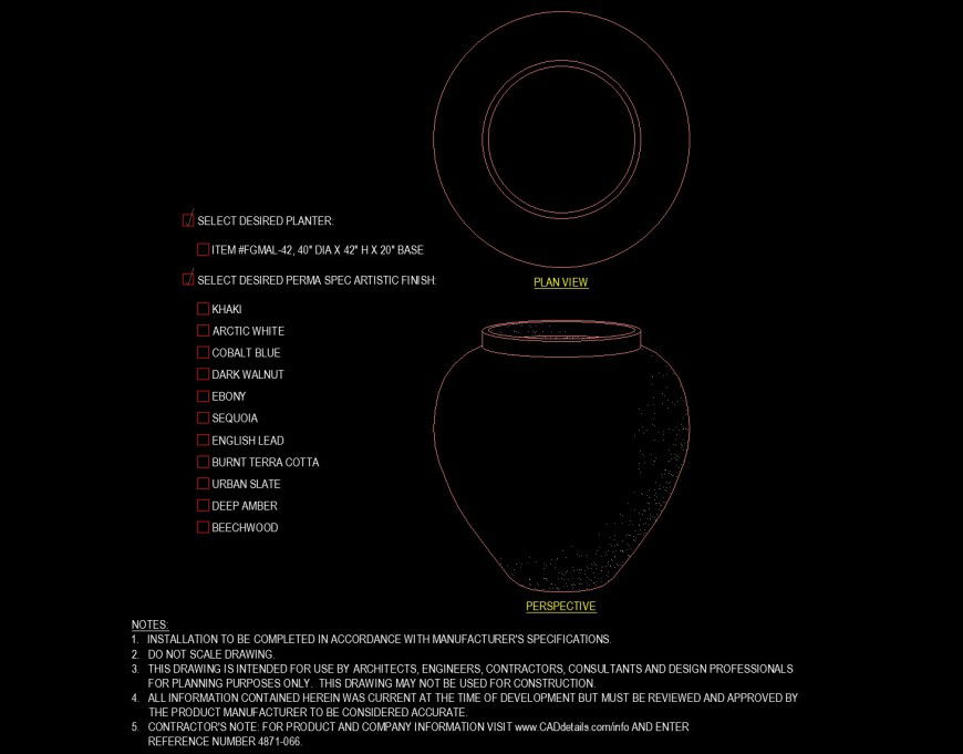 darkwalnut artistic finish planter drawing in dwg file.