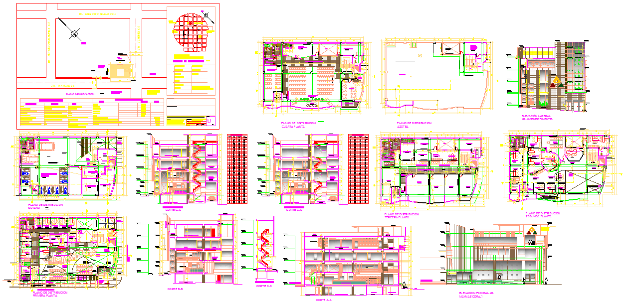 Corporate Building DWG File with Floor Plans, Elevation and Section