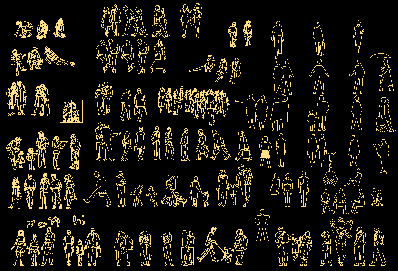 Human Body CAD Blocks with 2D Figures in Different Standing Poses