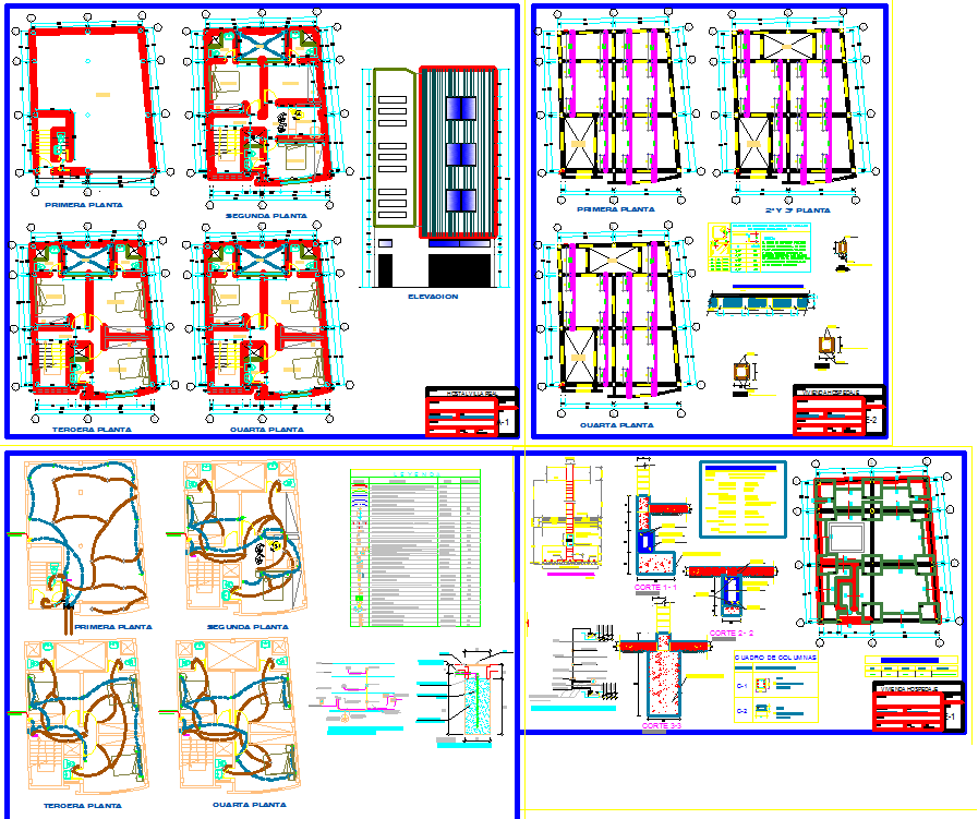 Modern 4 Level Hostel Building Design Plan Set with 12x20m Layouts