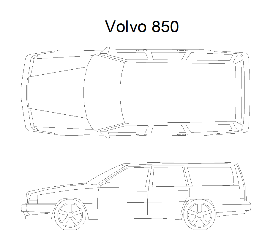 Car DWG Drawing of Volvo 850 for Vehicle and Parking Design Layout