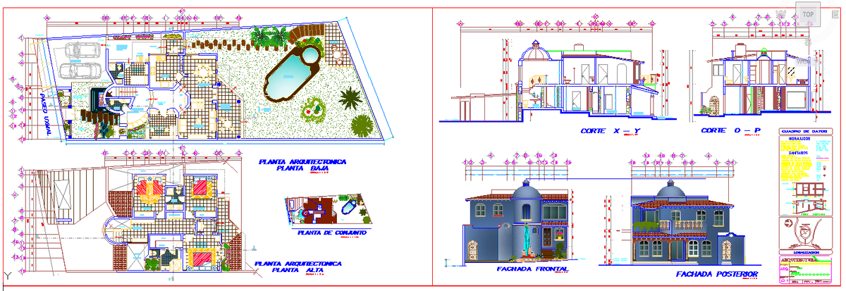 Modern Bungalows Plan with Detailed Design and Measurements.