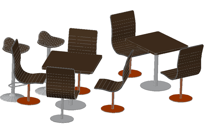 3D Dining Table AutoCAD Block with Chairs and Rendered DWG View