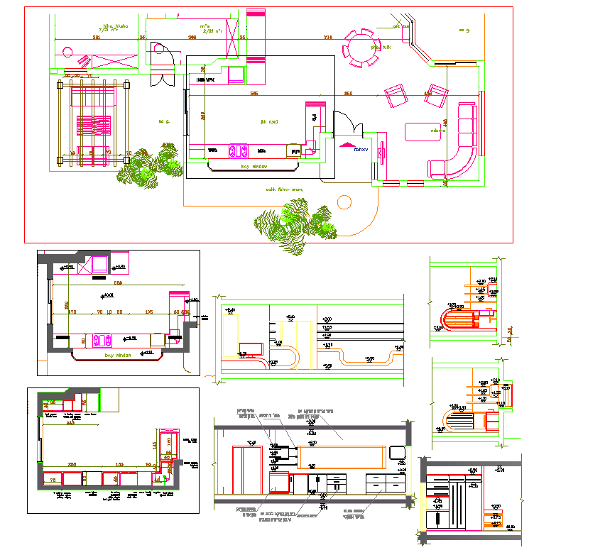 House Design CAD Drawing with Floor Plan and Wall Elevation Detail