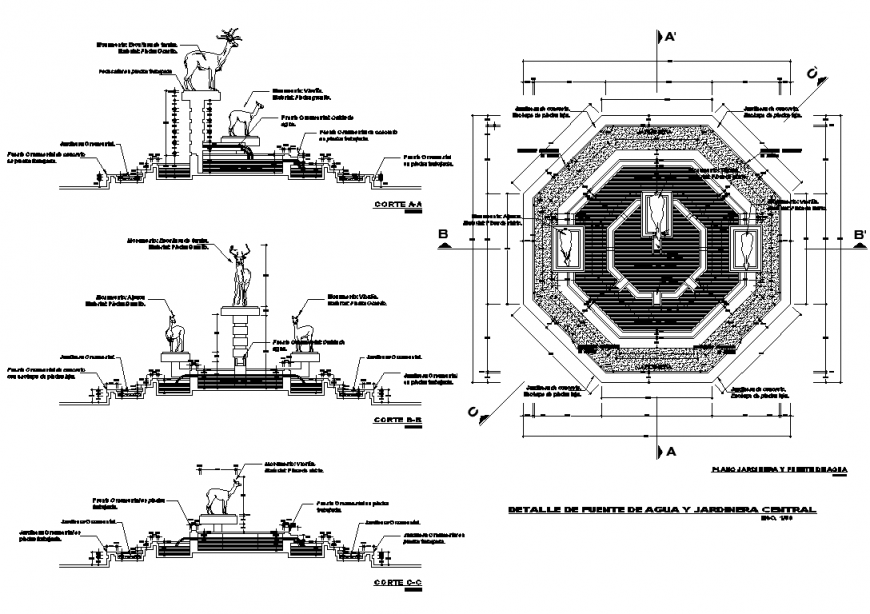 Dear statue detail plan and section 2d view layout dwg file