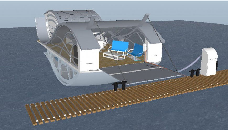 Deck house 3d drawing in skp file.