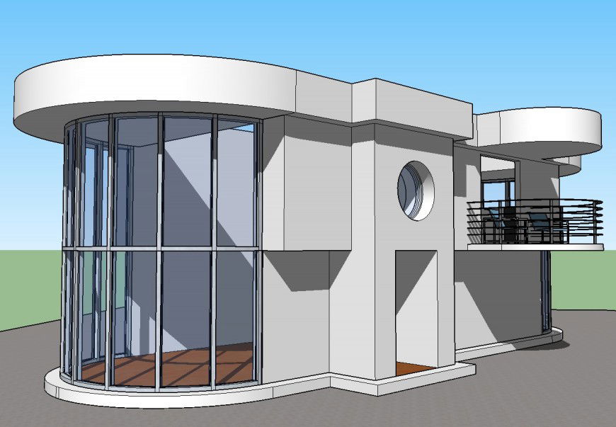 Deco-glass wall round 3d house cad drawing details skp file