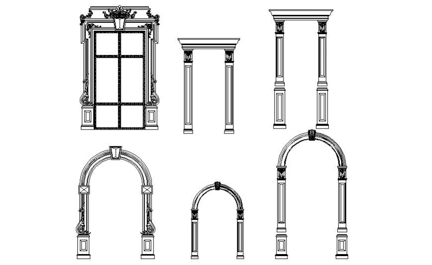 Decorative blocks of frames for doors and windows dwg file