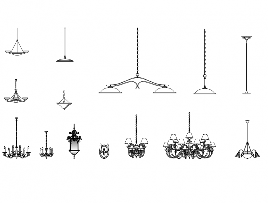 Decorative chandeliers set for ceiling decoration cad block details dwg file