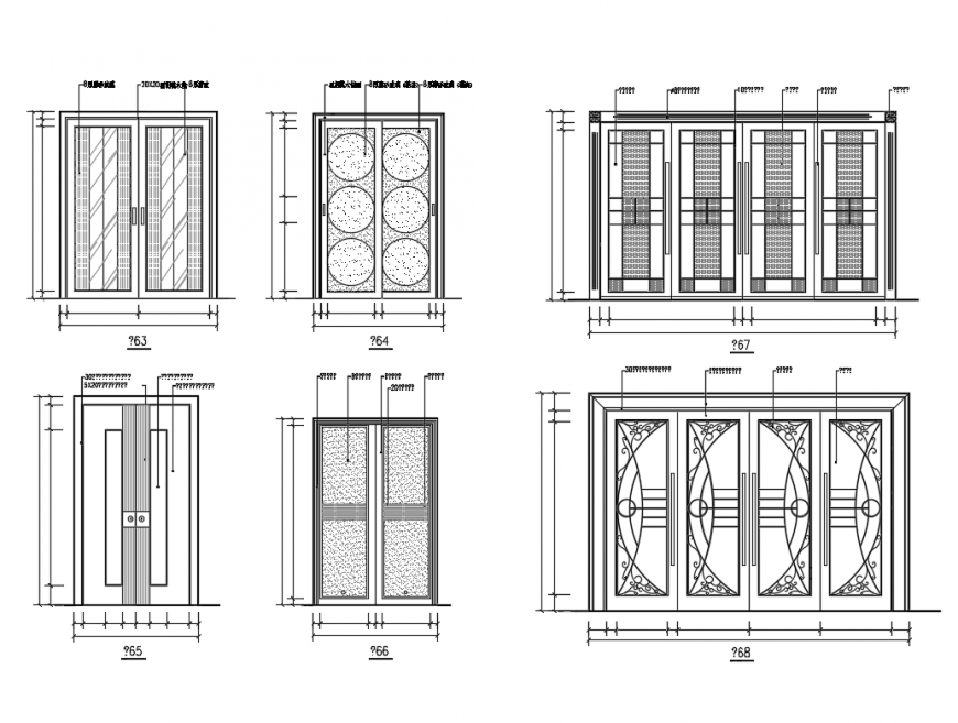 Decorative door cad blocks design and installation details dwg file