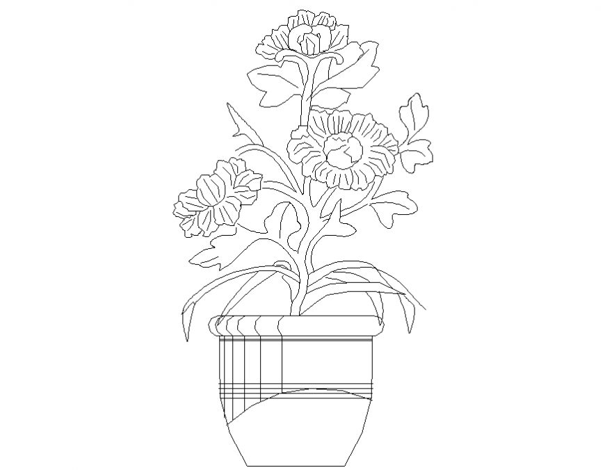 Decorative flower pot elevation block cad drawing details dwg file