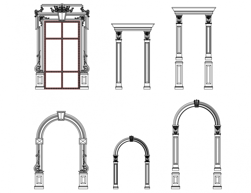 Decorative frames blocks cad designs for doors and windows dwg file