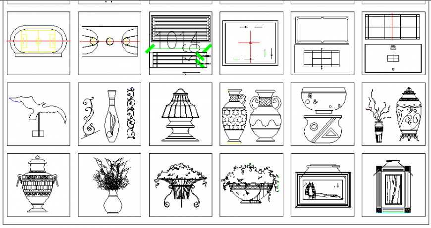 Decorative house hold equipment blocks details cad drawing details dwg file