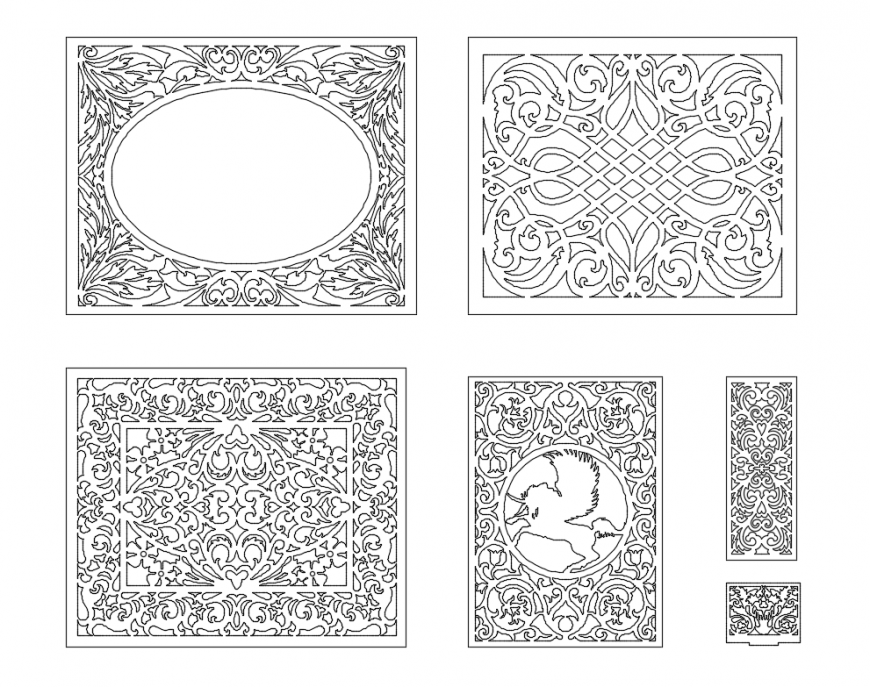 Decorative pattern square shape design blocks for doors and windows dwg file