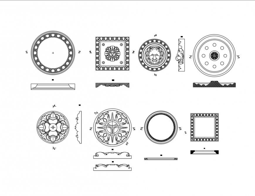 Decorative rosettes cad blocks design for household dwg file