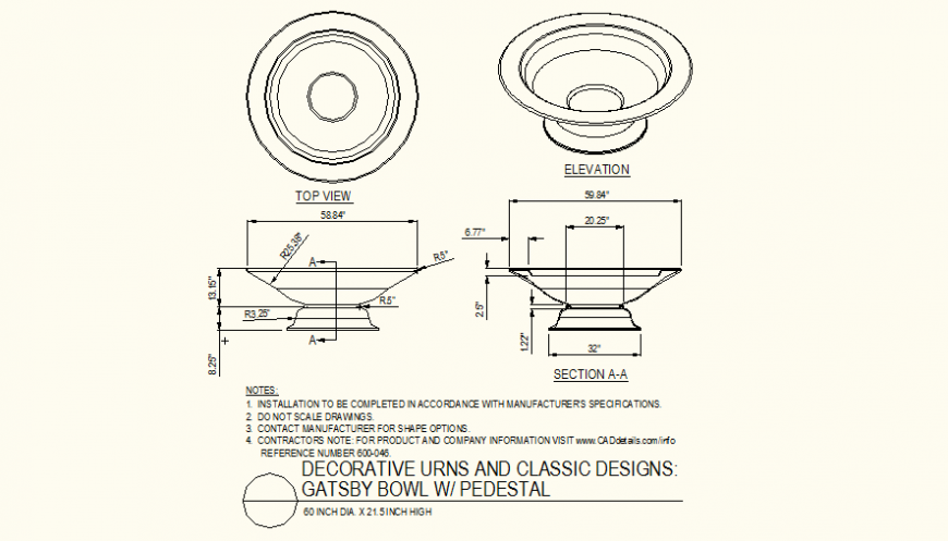 Decorative urns section and elevation detail layout file