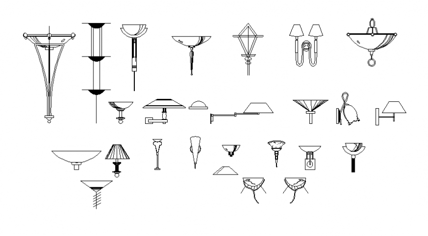 Decorative wall lights blocks cad drawing details dwg file