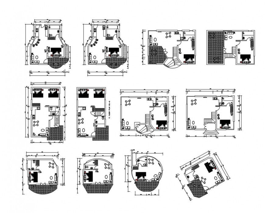 Dehradoon Cotes resort bedrooms plan and furniture layout details dwg file