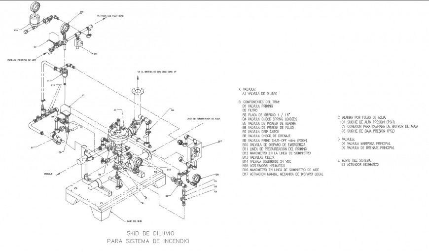 Deluge skids for fire system 3d drawing in dwg file.