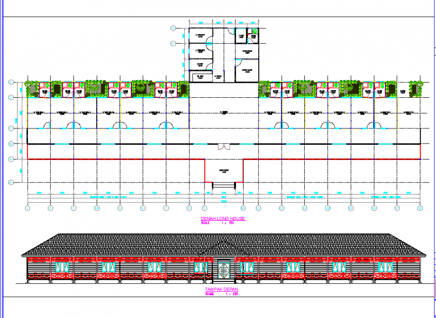 Dena long house and elevation plan layout file