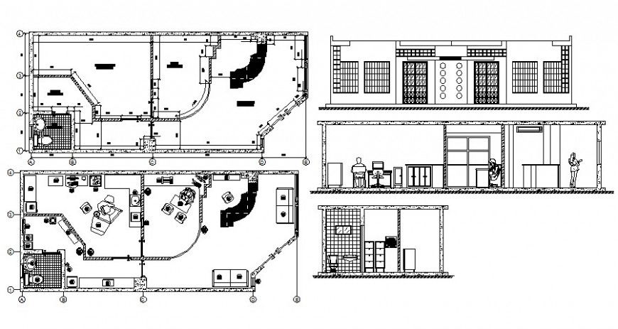 Dental clinic work plan details plan elevation and section in autocad
