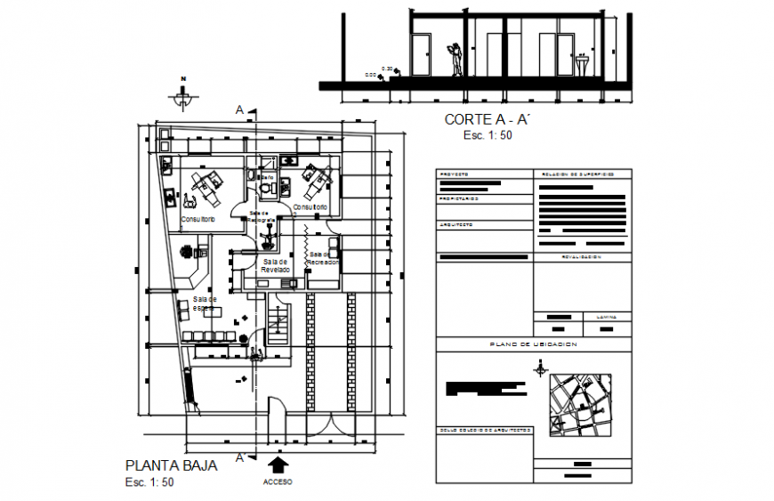 Dental consultant clinic plan and elevation in auto cad file