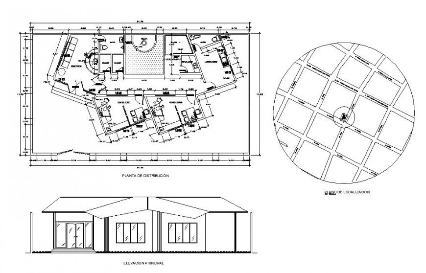 Dentist doctor clinic main elevation and distribution plan cad drawing details dwg file
