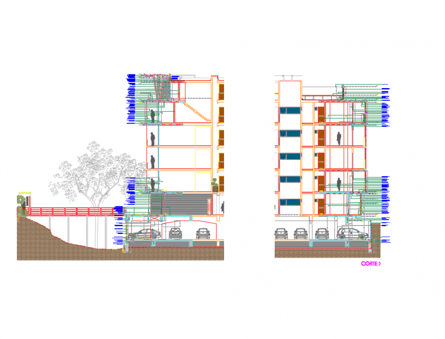 Office Building Facade and Sectional Details DWG File