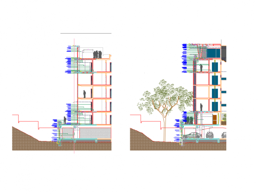 Departmental section constructive details of house apartment building dwg file