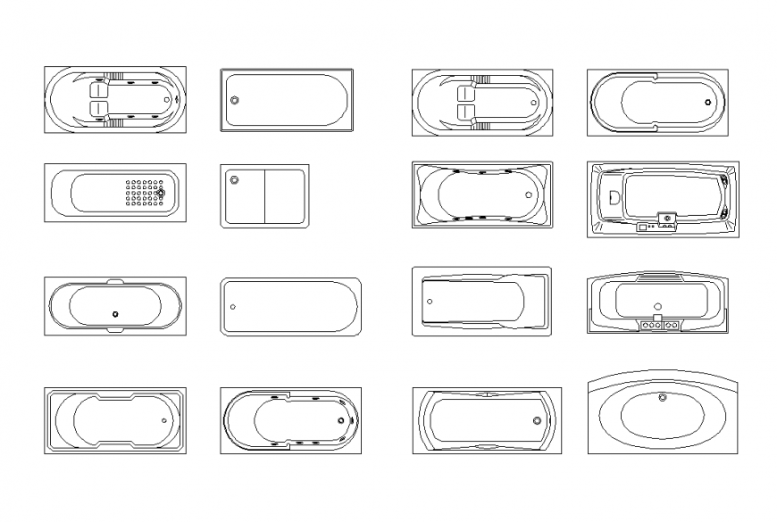 Design of bath tub view with different design dwg file