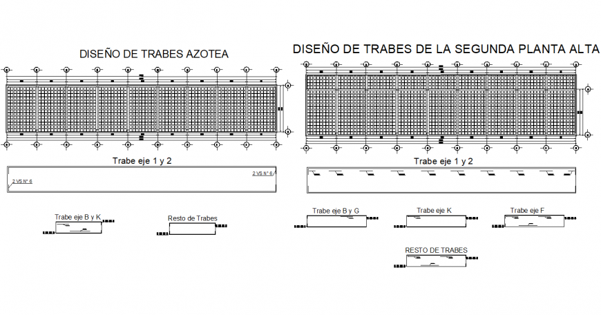 Design of beams plan and section autocad file