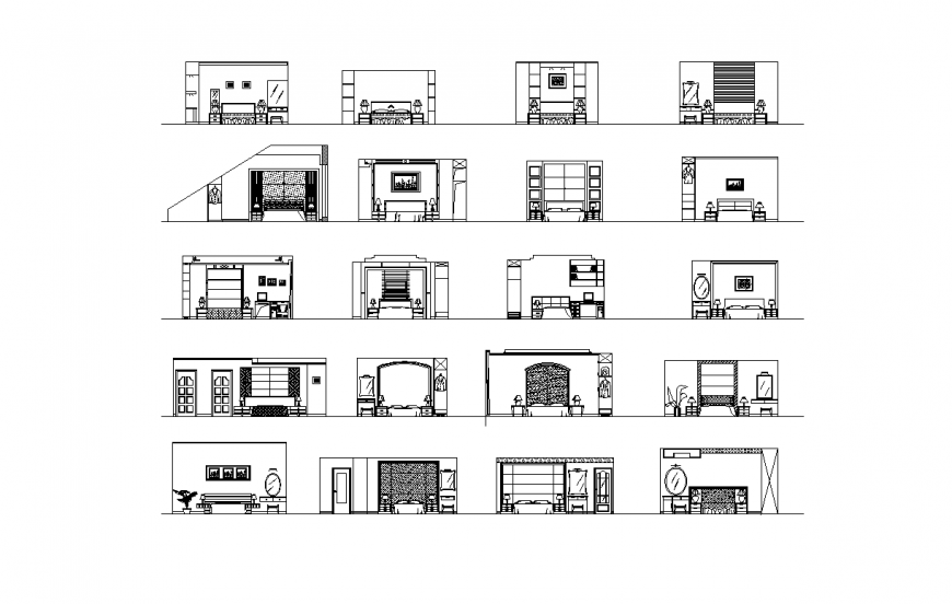 Design of bedroom view with different types dwg file