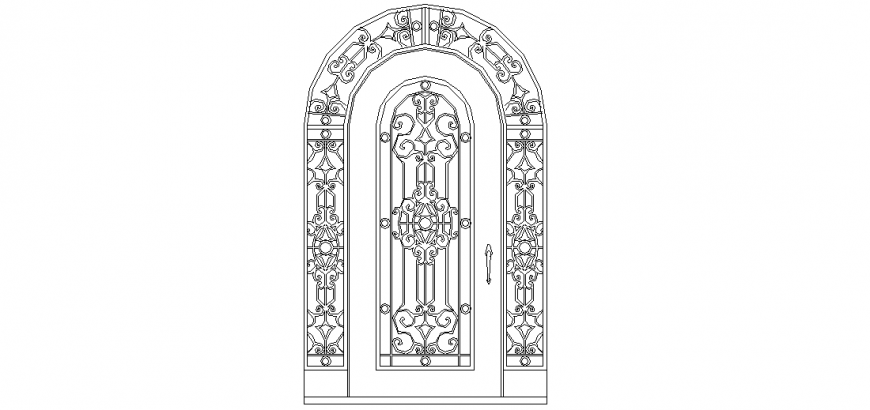 Design of door view with flower and arc shape view with door block dwg file