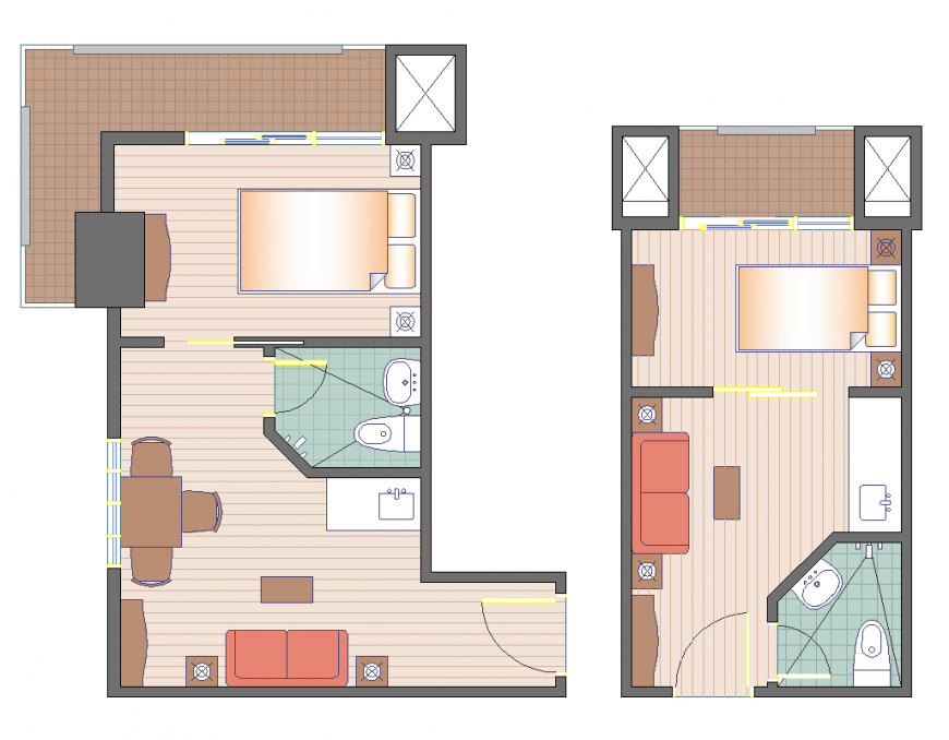 Design of hotel floor plan with interior look dwg file