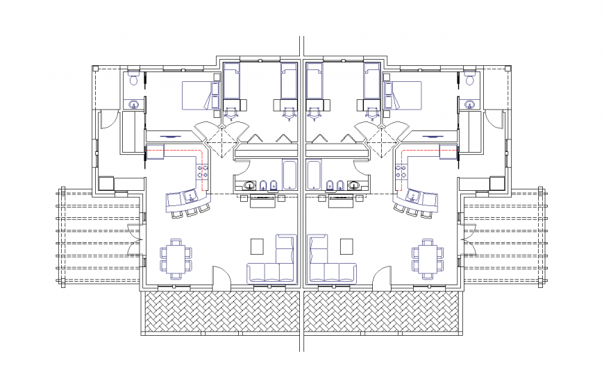 Design of house plan with architecture view dwg file