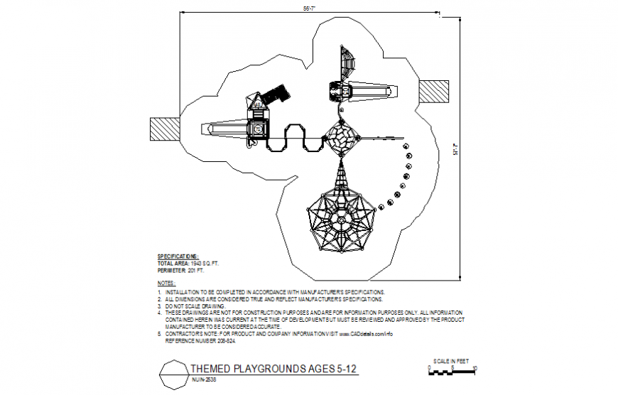 Design of playing system with themed playground plan dwg file