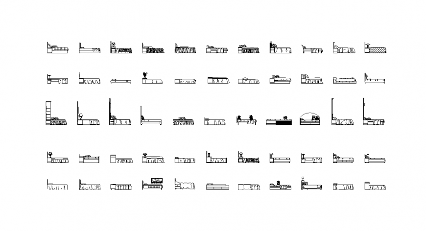 Side View of Bed Design with Furniture in DWG CAD Format