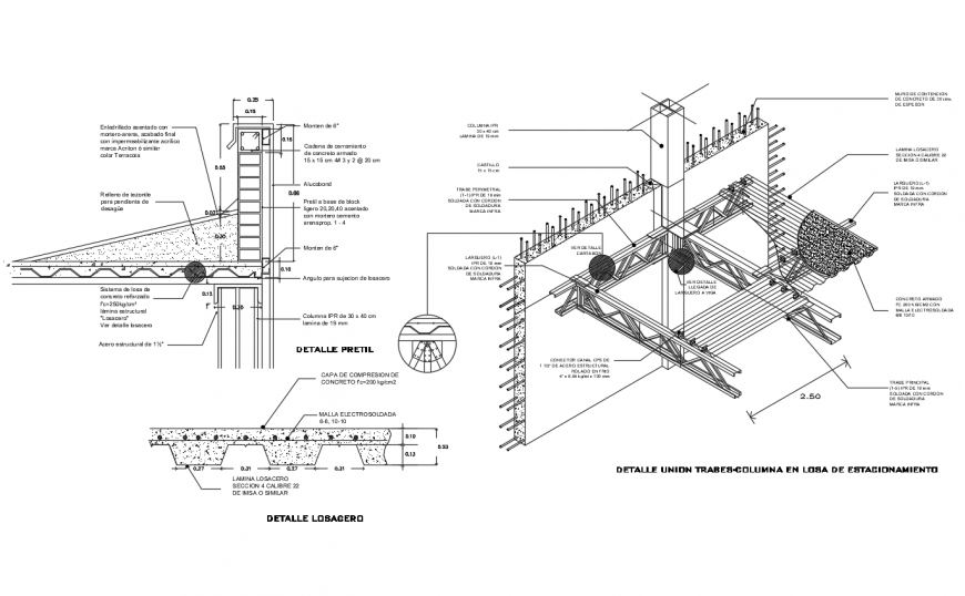 Design of structural section with union trap column and beam dwg file
